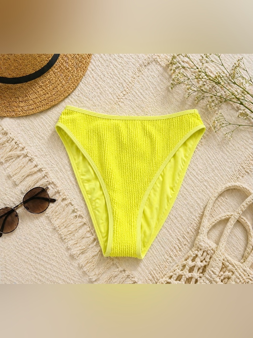 Good American Neon Yellow Textured Bikini Bottom NWT XXS/XS High Cut $59